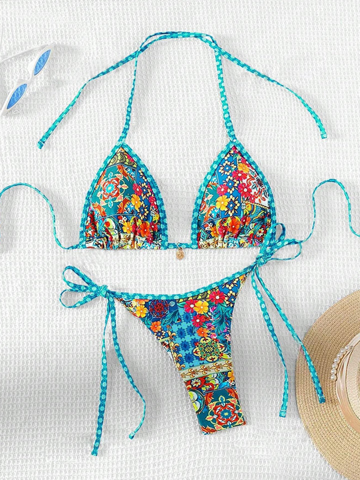 Women's triangle bikini with floral design and adjustable straps Mune Fashion