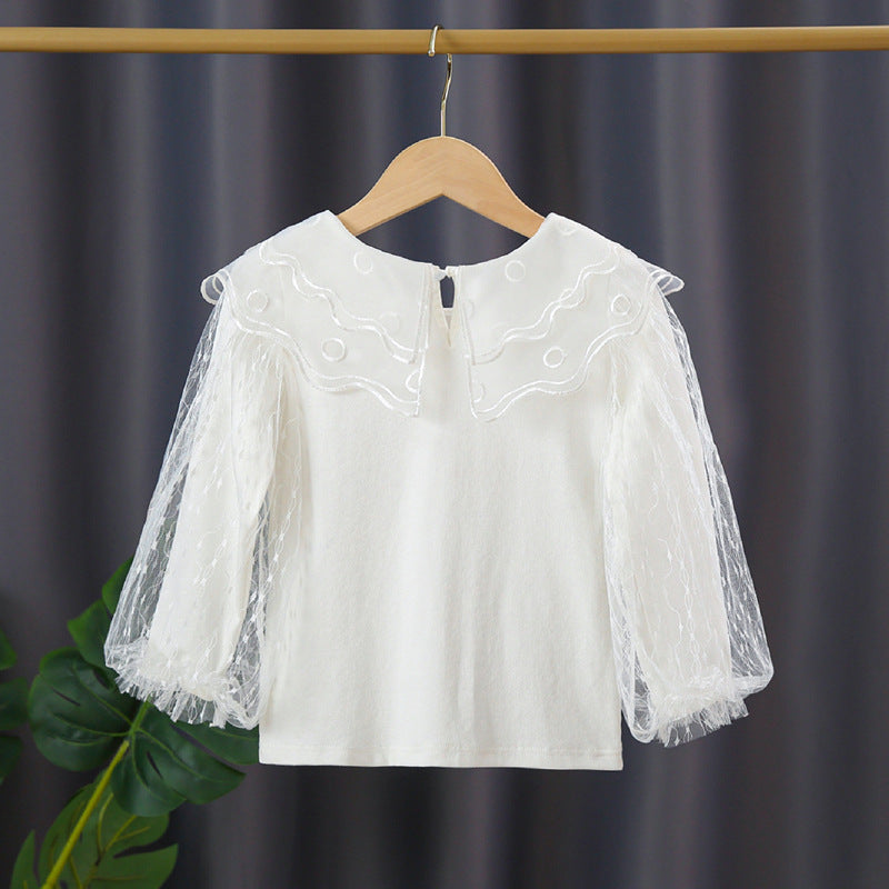 Girl elegant blouse with transparent tulle sleeves Mune Fashion