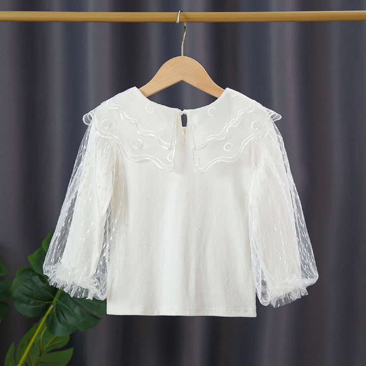 Girl elegant blouse with transparent tulle sleeves Mune Fashion