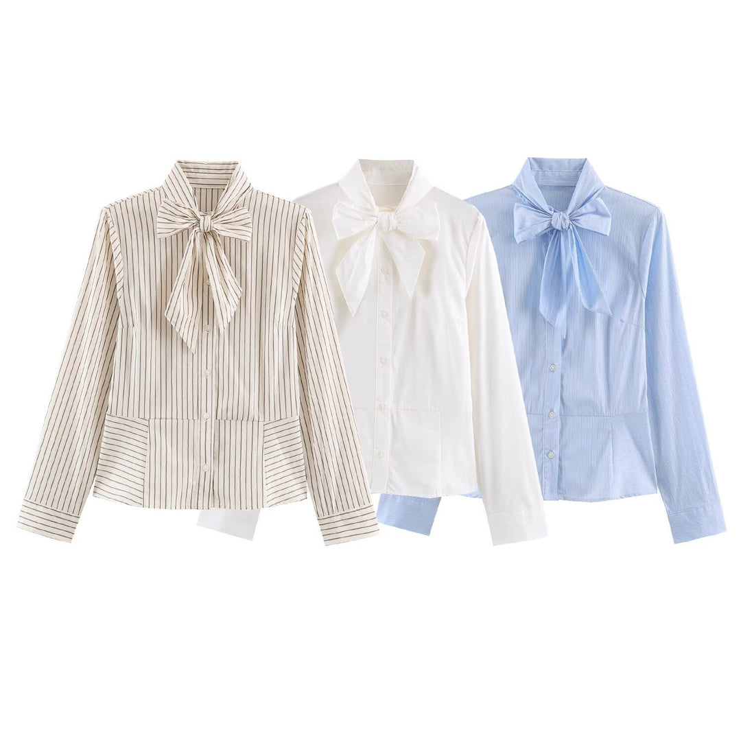 Women's feminine shirt blouse with bow collar and tailored silhouette Mune Fashion