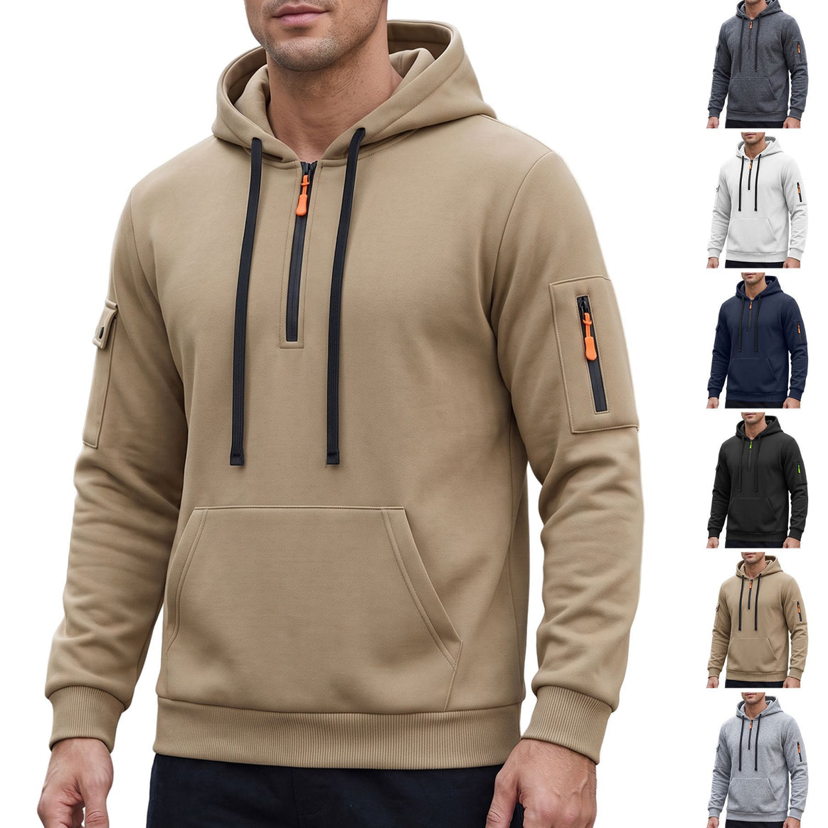 Men's hoodie with half zipper and utility arm pocket Mune Fashion
