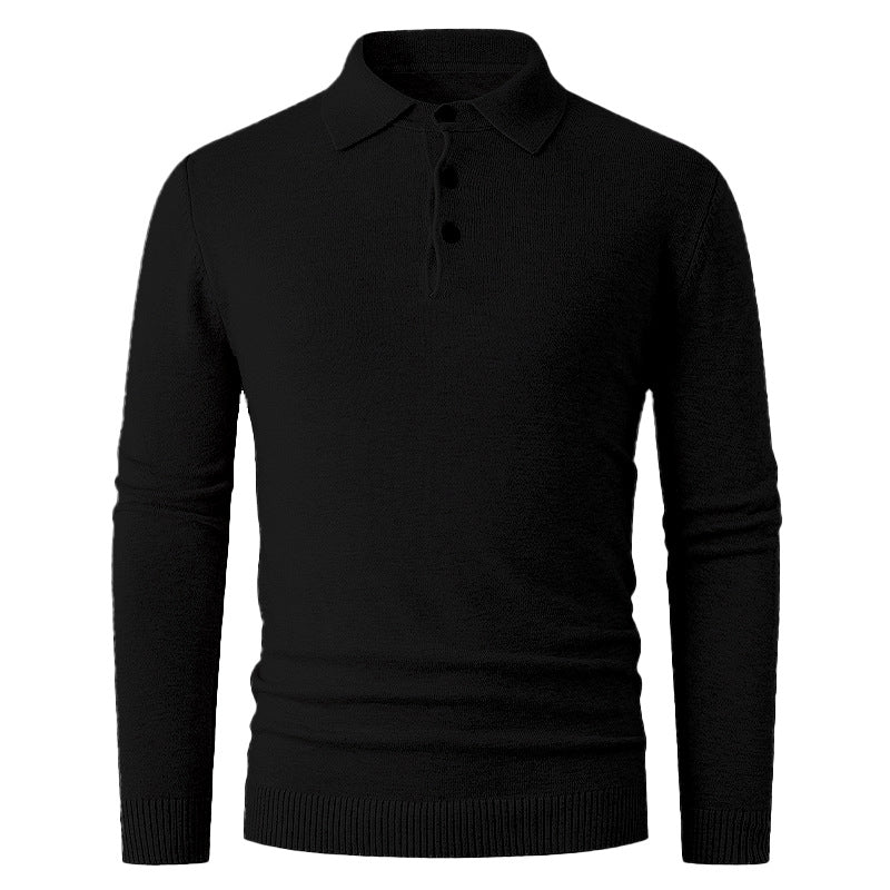 Men's Fine Long Sleeve Polo Collar Sweater with Three Button Placket and Slim Silhouette Mune Fashion