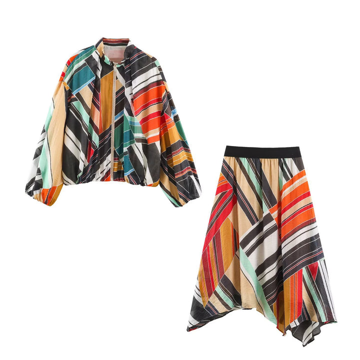Women's Oversized Bomber Jacket made of lightweight fabric with stand-up collar, zipper, and elastic hem