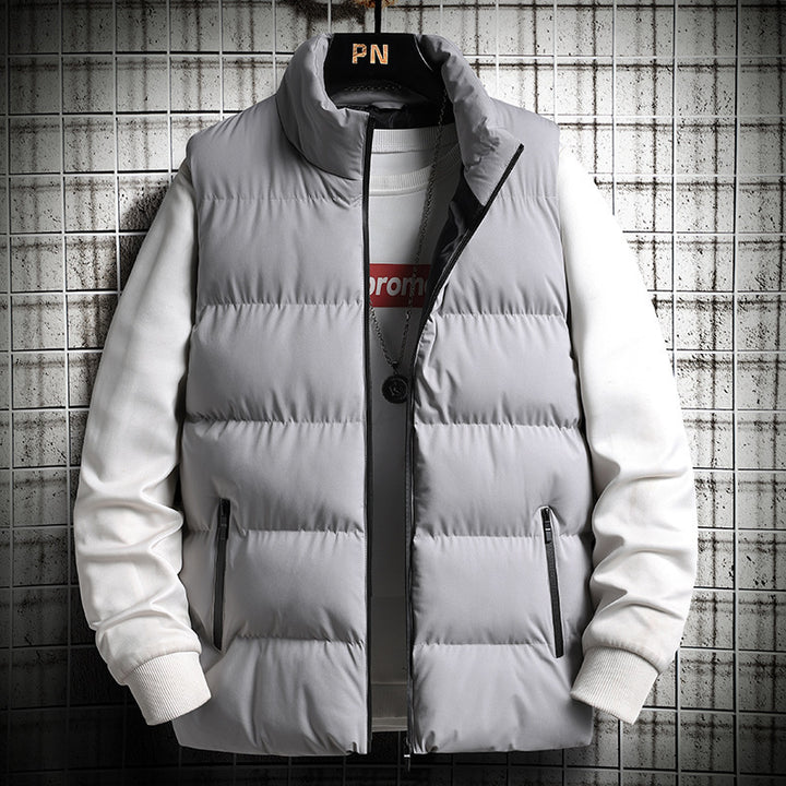 Men's Padded Quilted Vest in Layering Look with High Stand-Up Collar and Zipper Pockets Mune Fashion