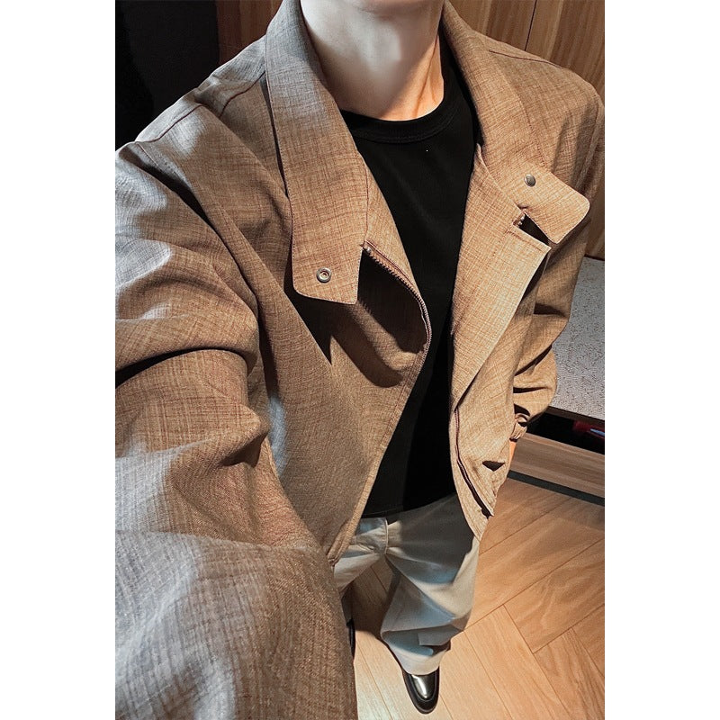 Men's Lightweight Zip Jacket with Stand-Up Collar, Elastic Cuffs and Mélange Texture Mune Fashion