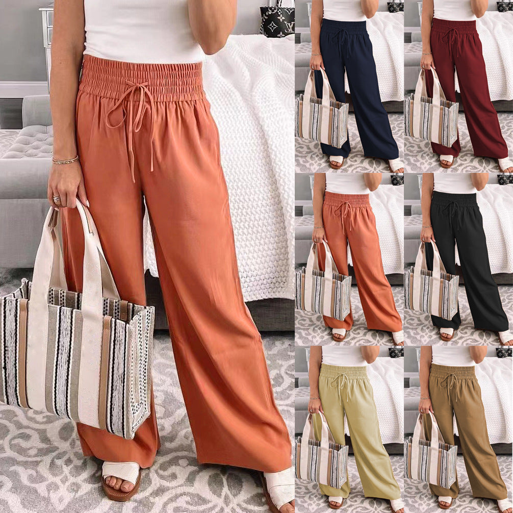 Women Palazzo Pants made of flowing viscose blend with high smocked waistband and drawstring Mune Fashion
