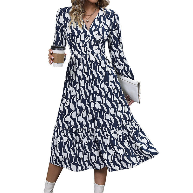 Women Midi Dress with V-Neck and Ruffles Mune Fashion