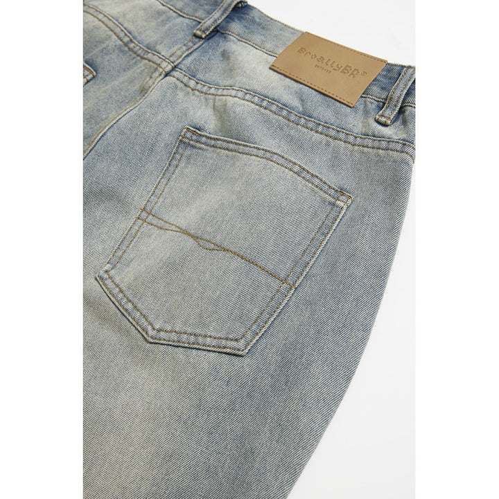 Men's Wide-Leg Denim Pants with High Waist, Vintage Wash and Five-Pocket Details Mune Fashion