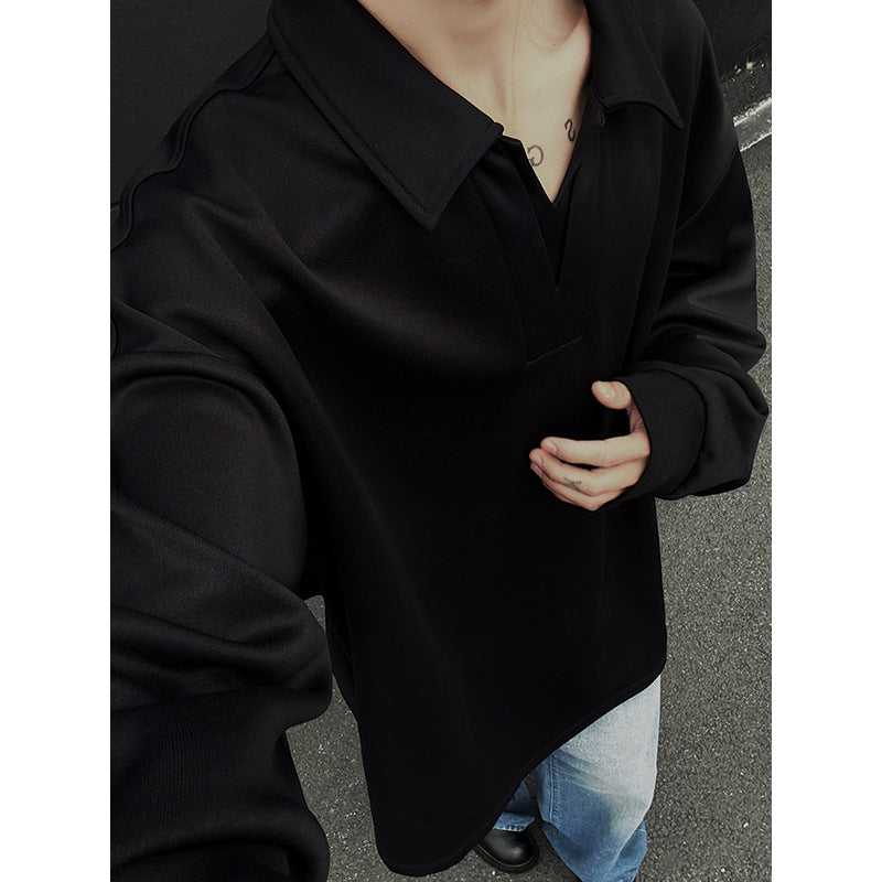 Men's Oversized Polo Sweatshirt with Deep V-Neck, Shirt Collar and Ribbed Cuffs Mune Fashion
