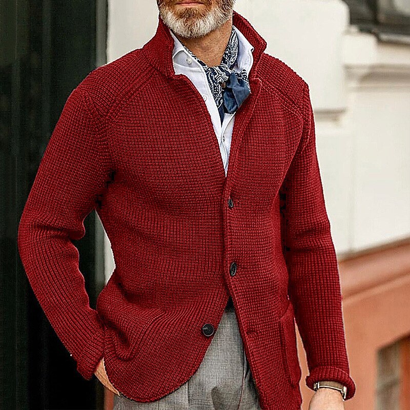 Men's cardigan with stand-up collar and textured knit Mune Fashion
