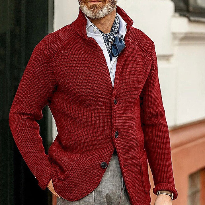 Men's Waffle Structure Cardigan Blazer with Stand-Up Collar and Patch Pockets Mune Fashion