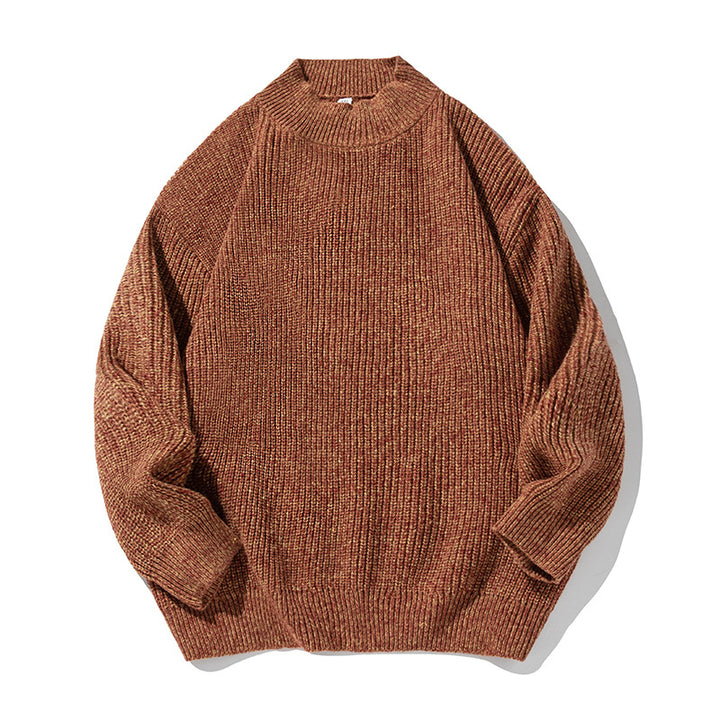 Unisex Oversized Loop Knit Sweater with Ribbed Stand-Up Collar and Chenille Melange Mune Fashion