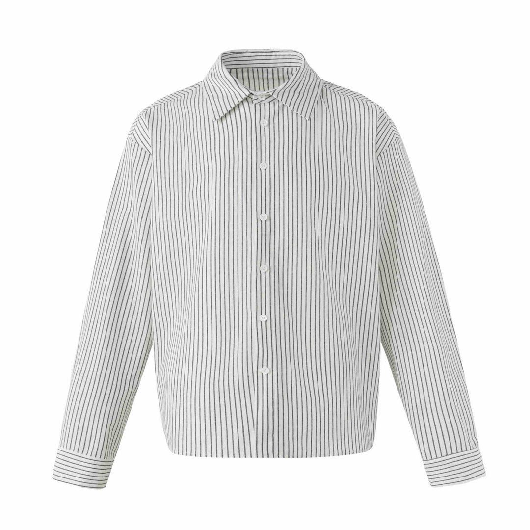 Women's Oversized Shirt Blouse with Fine Stripes and Kent Collar Mune Fashion