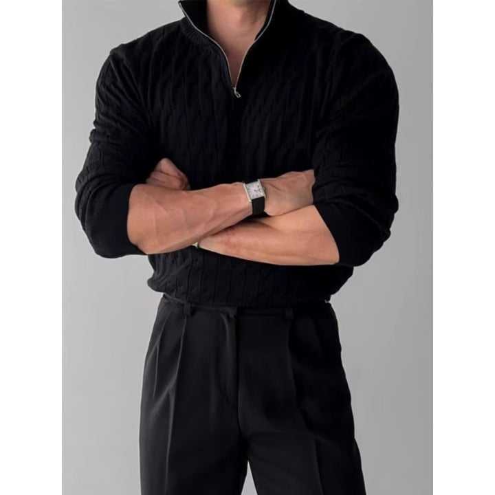 Men's chunky knit sweater with stand-up collar and zipper Mune Fashion