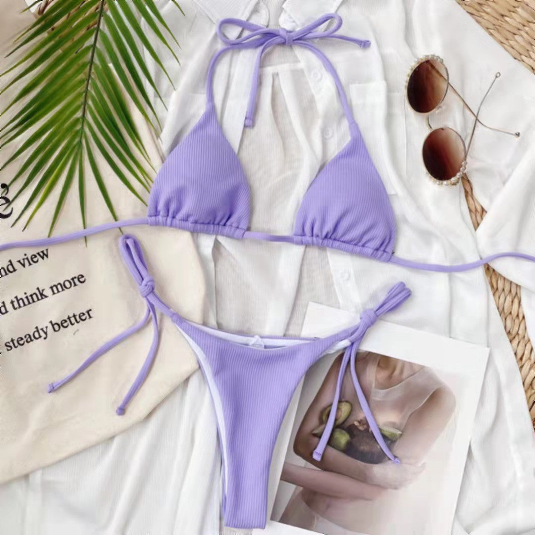 Ladies Triangle Bikini with adjustable ties and ribbed knit Mune Fashion