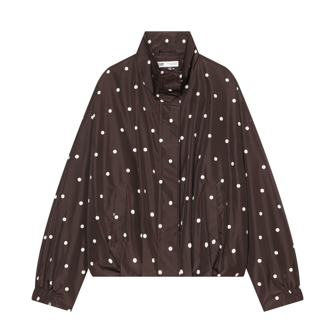 Women's short-cut polka dot lightweight blouson with stand-up collar Drune