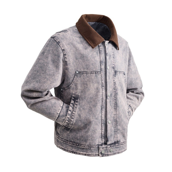 Men's padded denim jacket with cord collar, snap button placket, and practical side pockets Mune Fashion