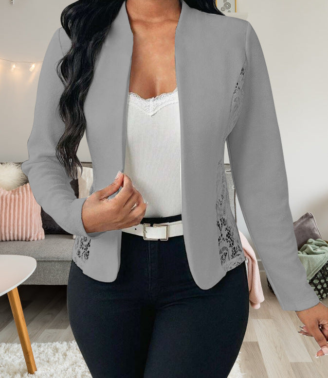 Women's Elegant Blazer Jacket with Lace Accents Mune
