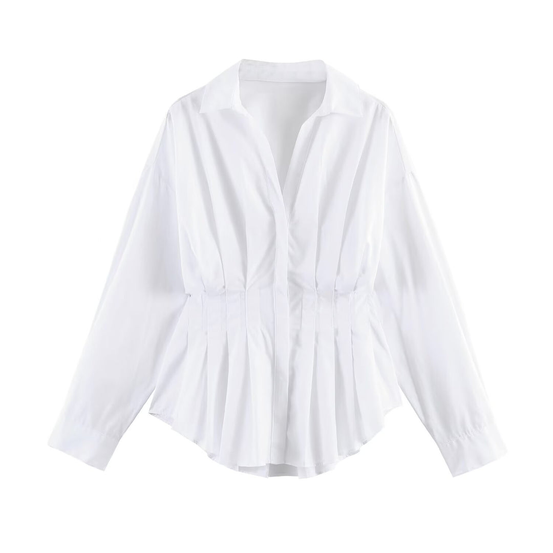 Women's tailored pleated blouse with peplum Mune Fashion