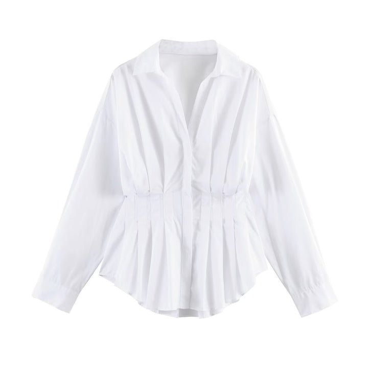 Women's tailored pleated blouse with peplum Mune Fashion