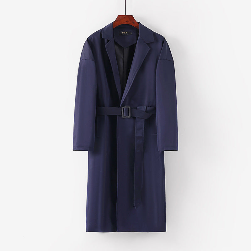 Women's Longline Trench Coat with Waist Belt and Dropped Lapel Mune Fashion