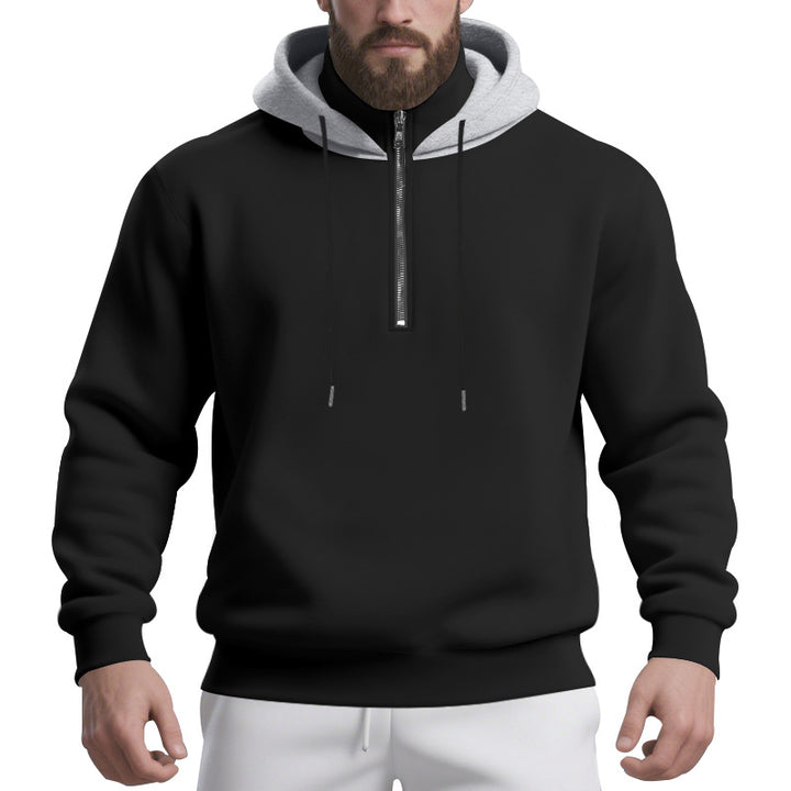 Men's half-zip hoodie with contrasting inner hood, drawstring, and ribbed cuffs Mune Fashion