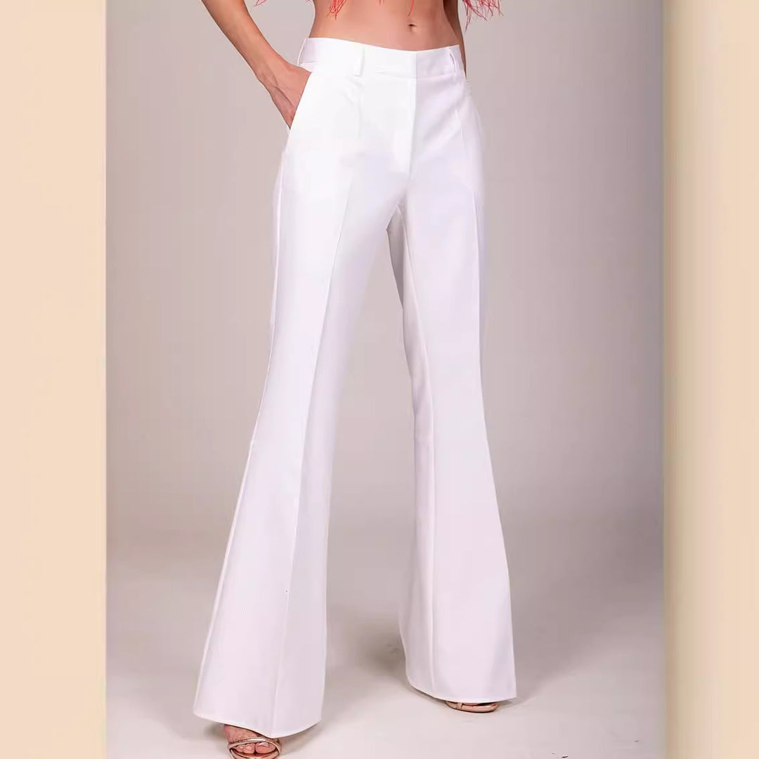 Women High-waisted Flared Palazzo Pants with Crease Mune Fashion