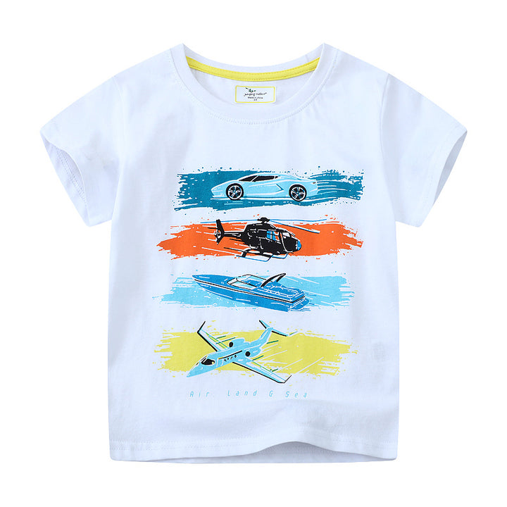Boys Short Sleeve T-Shirt with Exciting Vehicle Design Mune Fashion