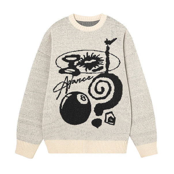 Unisex Oversize Knit Sweater with Contrast Intarsia and Round Neck Mune Fashion
