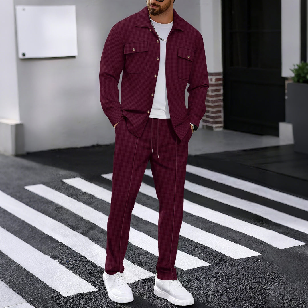 Men's Waffle Structure Shirt Jacket and Relax Pants Set Mune Fashion