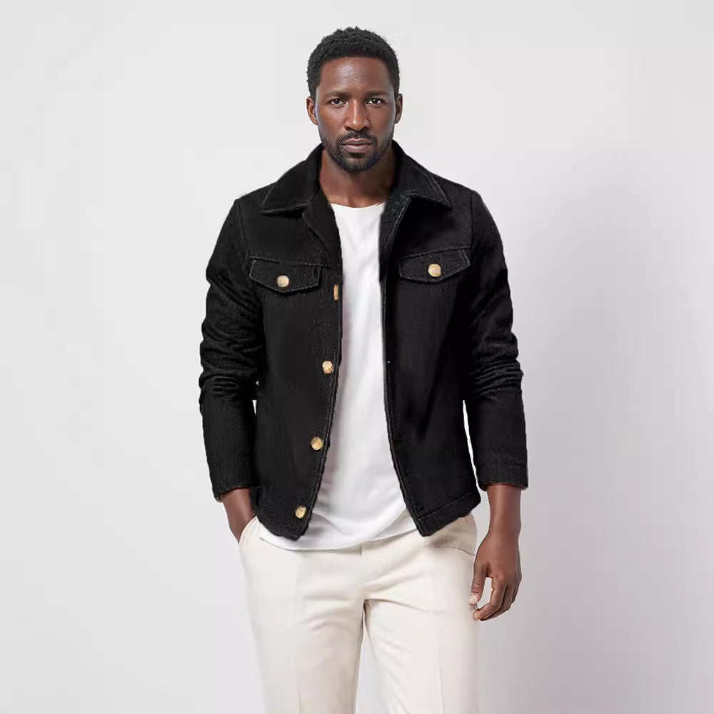 Men's Boucle Worker Jacket with Chest Pockets and Applied Buttons Mune Fashion