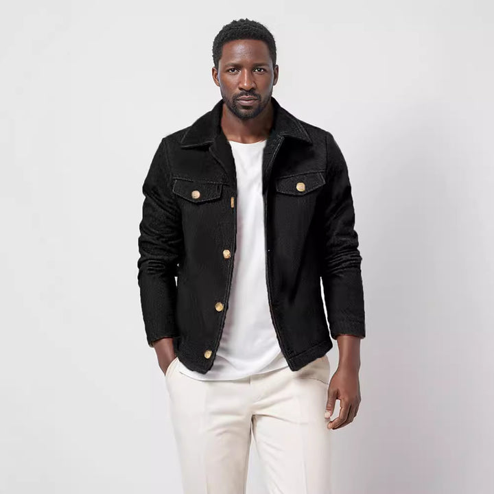Men's Boucle Worker Jacket with Chest Pockets and Applied Buttons Mune Fashion