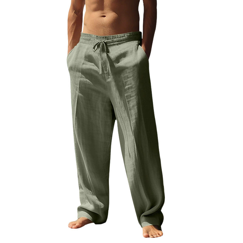Men's casual linen-cotton pants with elastic waistband and drawstring Mune Fashion