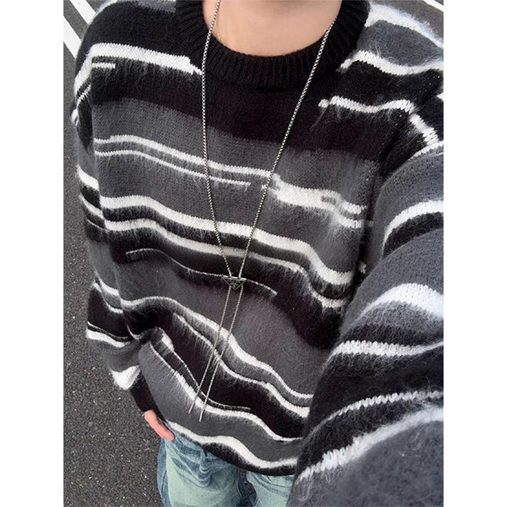 Men's Fashionable Knit Sweater with Stripes Mune Fashion
