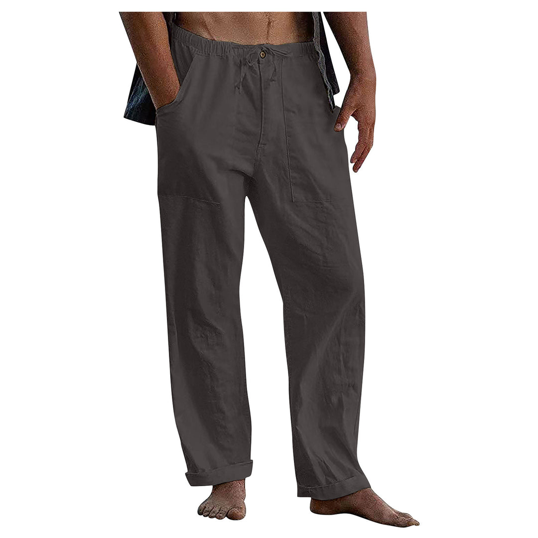Men's loose linen pants with elastic waistband and patch side pockets Mune Fashion