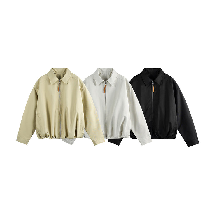 Unisex Short Blouson in Boxy Cut with Shirt Collar and Gathered Hem Mune Fashion