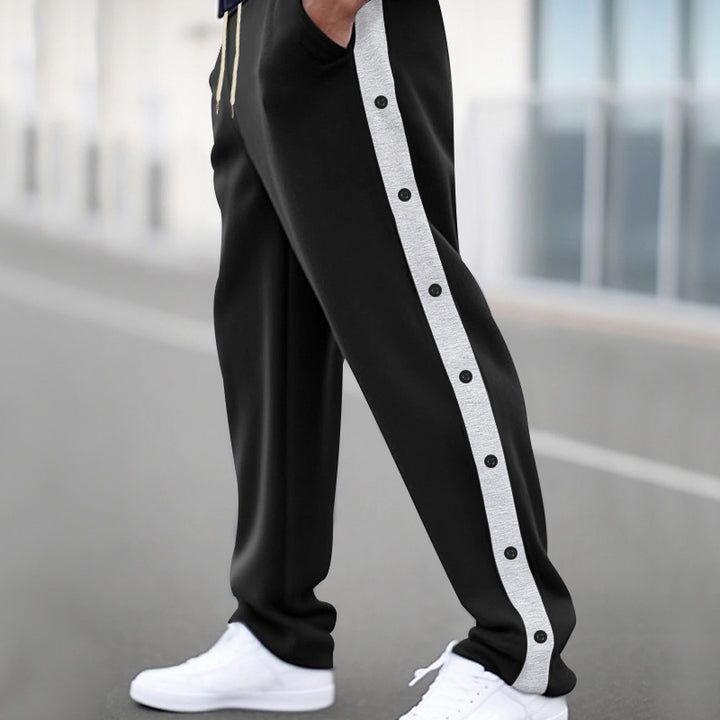 Men's relaxed fit joggers with snap button side stripe and elastic drawstring waistband Mune Fashion