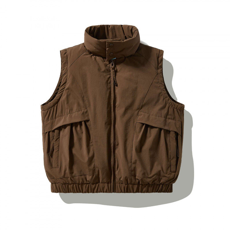 Men's Quilted Outdoor Vest with High Stand-Up Collar, Elastic Hem and Large Flap Pockets Mune Fashion