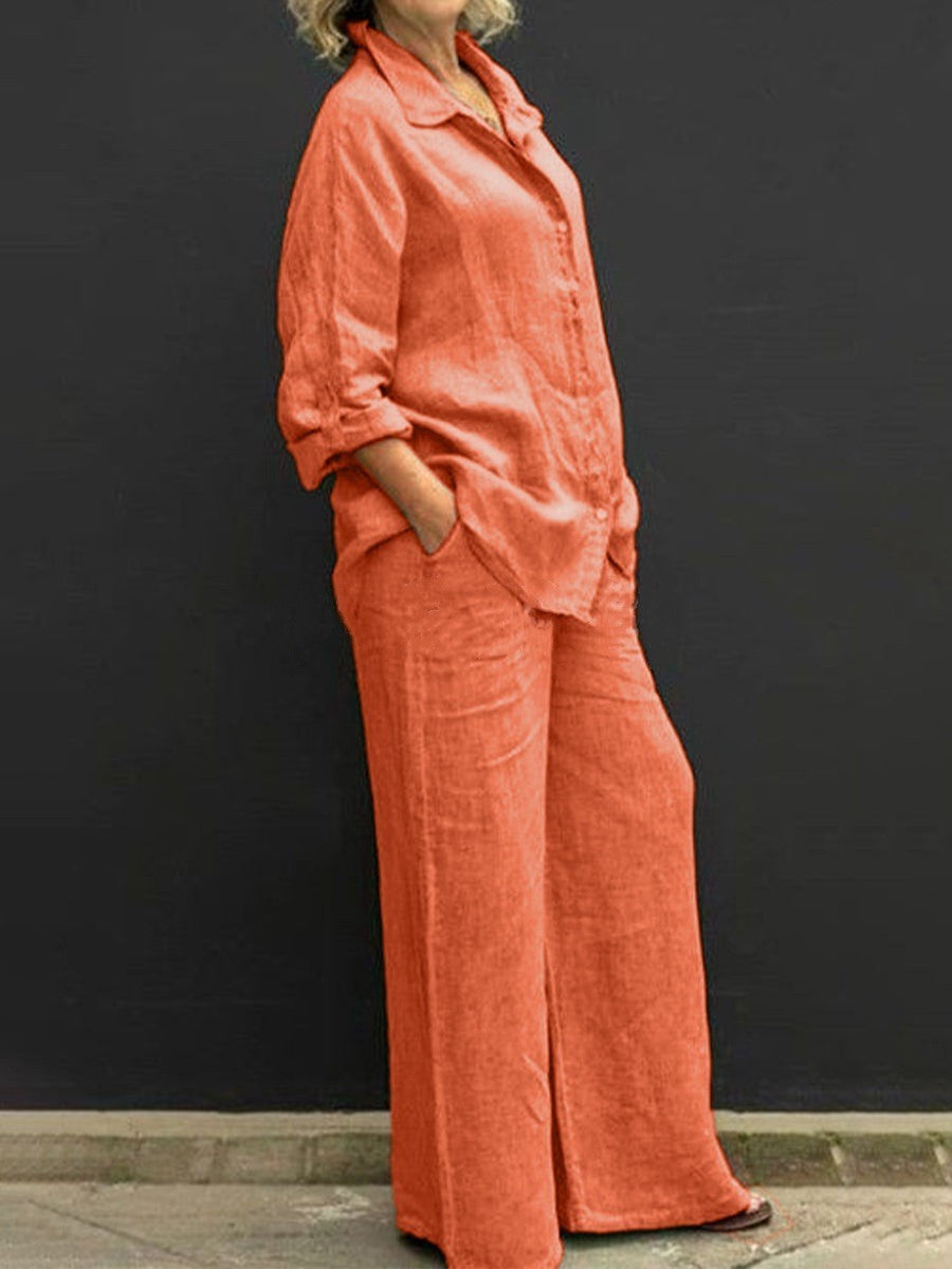 Women's Relaxed-Buttondown-Shirt and High-Waist-Palazzo in Linen Look Mune Fashion