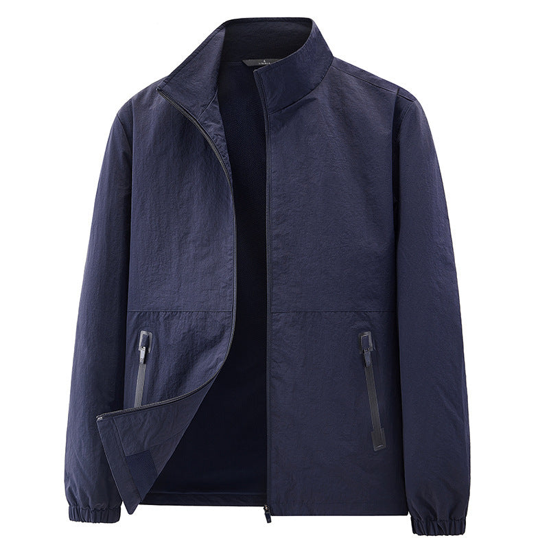 Men's minimalist functional jacket with stand-up collar, breathable mesh lining, and water-repellent zippers Mune Fashion