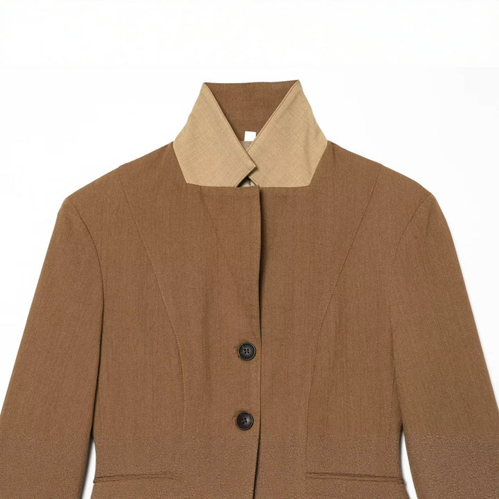 Women's Tailored Short Blazer Jacket with Contrast Collar and Flap Pockets Mune Fashion