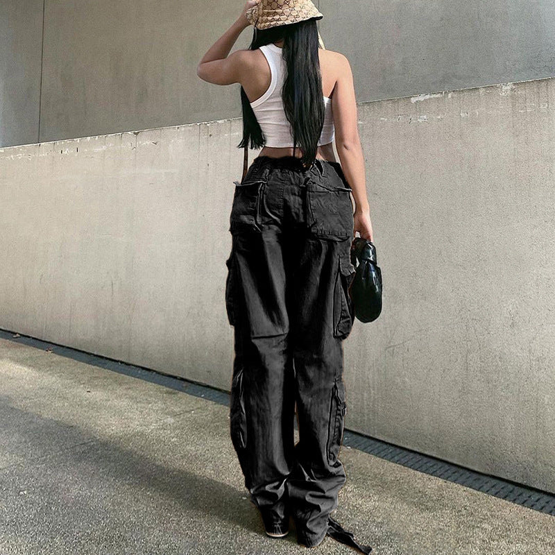 Women wide cargo pants in baggy style with multifunctional pockets and adjustable hem Mune Fashion