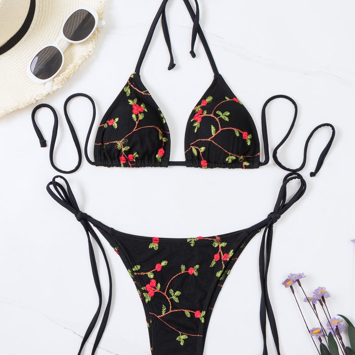 Women's triangle bikini with handcrafted floral embroidery Mune Fashion