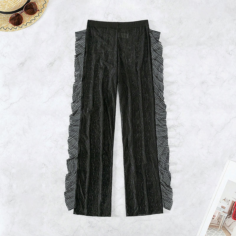 Ladies transparent beach trousers with sophisticated ruffle detail Mune Fashion