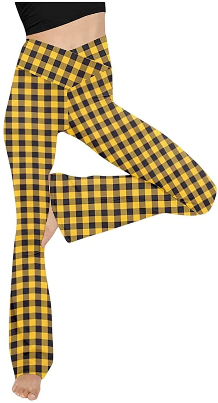 Women's mid-rise yoga pants with crossover waistband and flared hem with slit Mune Fashion