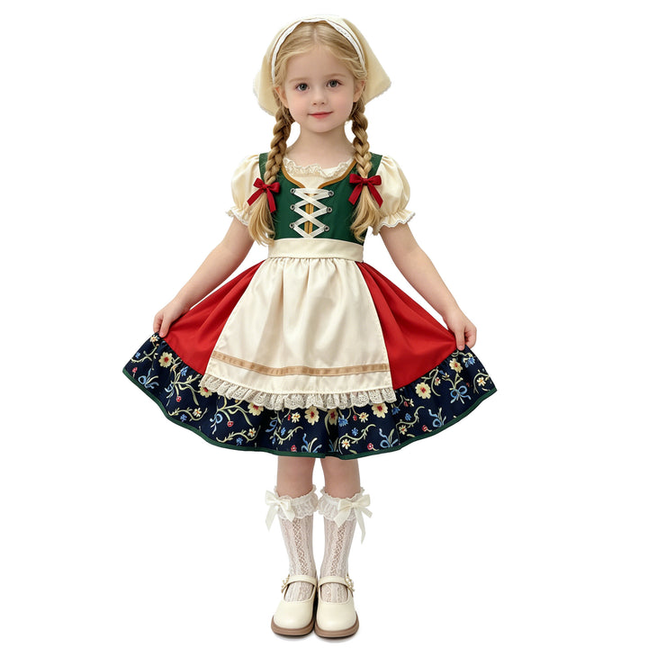 Women's traditional children's dirndl with embroidered skirt and lace apron Mune Fashion