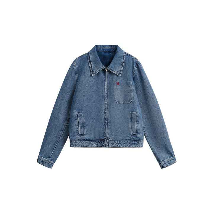 Women's Short Oversized Denim Jacket with Full Zipper and Chest Pocket Mune Fashion