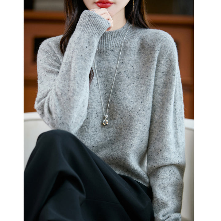 Women's mélange fine-knit pullover with short stand-up collar and relaxed silhouette Mune Fashion