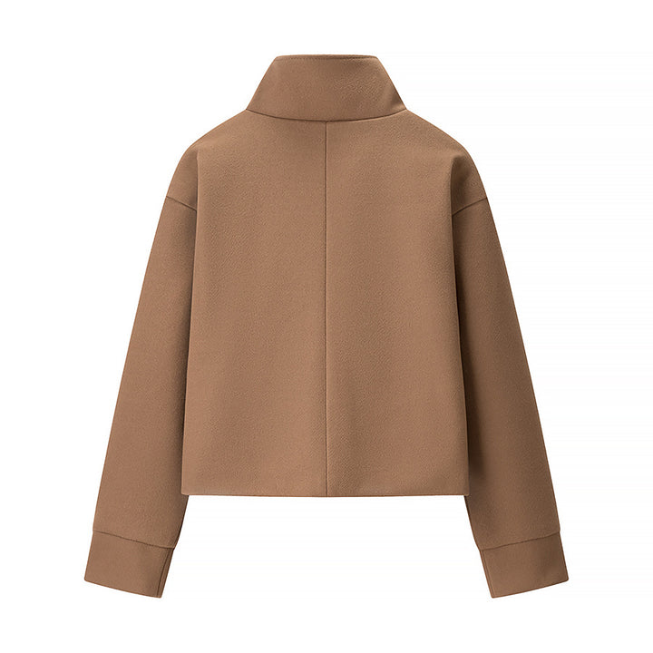 Women's Short Jacket Boxy Wool Blend with Stand-Up Collar, Oversized Sleeves and Button Placket Mune Fashion