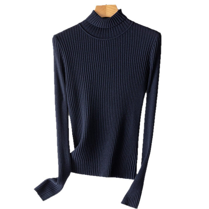 Women's Fitted Fine Ribbed Turtleneck Sweater with Stretch Finish Mune Fashion